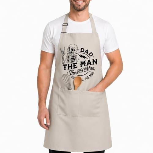 Shescrzionu Funny BBQ Aprons for Men with Skull,Large Mens Kitchen Work Apron for Cooking Grilling,Waterproof Apron with Dual Pockets Adjustable Fit,Great Dad Apron for Man Chef Creative Gifts-A04 - Image 1