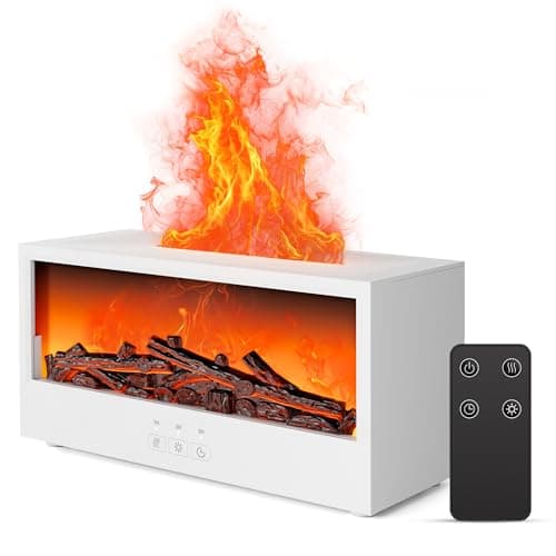Fireplace Flame Air Diffuser Humidifier,7 Colors Aromatherapy Essential Oil Diffuser, Ultrasonic Aroma Humidifier with Remote Control & Timer for Bedroom, Home, Office, Yoga (White) - Image 1
