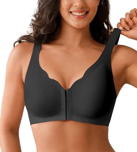 Posture Bras for Women Front Closure Push Up Bra No Underwire Back Support Bra Full Coverage Comfort Bralettes(Black,M) - Image 1
