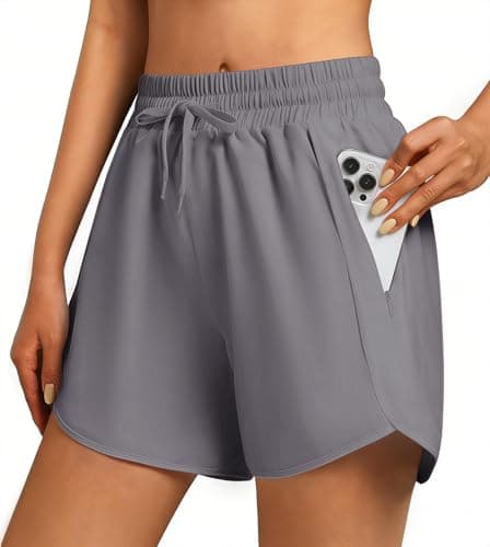 3rd hill Women's 5" Athletic Running Shorts Quick Dry Lightweight Workout Gym Shorts with Zipper Pockets UPF 50+ Grey S