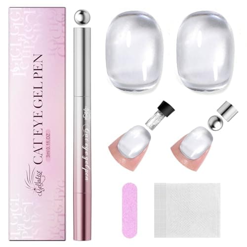 GELLAKTIK 7-in-1 Cat Eye Gel Nail Polish Pen, One Step Magnetic Gel Polish with Detachable Magnet, No Base/Top Coat Needed, Silver Gel Nail Polish Glassy Soak Off UV LED Nail Art DIY Home Salon - Image 1