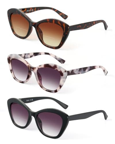 LADEESSE 3 Pack Bifocal Reader Sunglasses for Women Fashion Cateye Sun Readers Outdoor Reading Glasses UV400 +1.50 Protection - Image 1