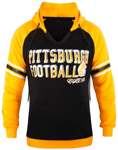 Simapak Womens City Football V Neck Long Sleeves Fleece Hoodies Pullover Raglan Sweatshirts - Black & Yellow (Size: L) - Image 1