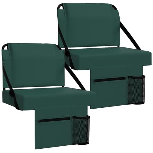 ACIPENSER 2pcs Stadium Seat for Bleachers with Back Support,Portable Bleacher Chairs with Back and Cushion,Includes Shoulder Strap and Cup Holder,Green