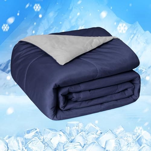 HOMFINE Cooling Comforter for Hot Sleepers - Both Sides Q-Max>0.45 Arc-Chill Cooling Fiber for All-Season, Breathable Soft Keep Cool Summer Blanket for Bed Couch Sofa, Dark Blue, Twin - Image 1
