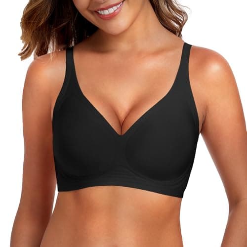 DB MOON Womens Jelly Bras Wireless Seamless Push Up Full Coverage Tshirt Bra No Underwire Supportive Bralette(Black,M) - Image 1