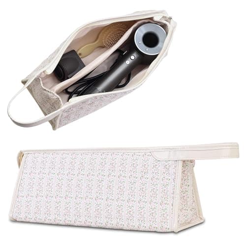 GISMTR Large Quilted Hair Tools Travel Bag, Cotton Floral Carrying Storage Bag for Hair Dryer and Attachments, Cute Portable Organizer with Handle - Image 1