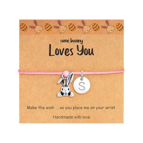 C-leen Easter Gifts for Girls Kids Bunny Bracelets - Initial Bracelets for Women Adjustable Bunny Basket Stuff Gifts Rabbit Bracelet Letter S Christian Gift with Card Easter Gift - Image 1