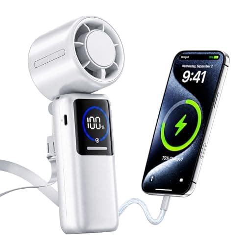 Turbo Portable Handheld Fan, 15000mAh Foldable Rechargeable Personal Fan for 40H, 4-in-1 Neck Fan with Built-in USB-C Cable & Display, 15m/s Hand Fans for Travel Concerts Outdoors Gifts for Women - Image 1