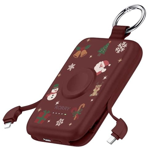RORRY CharmGo Portable Charger, 10000mAh 20W Fast Charging Portable Charger Power Bank with Built in Cables, Travel Battery Pack for iPhone 17/16/15/14/13/12 and Apple Watch, Christmas Red