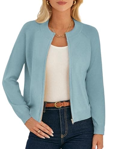 GRACE KARIN Zip Up Cardigan Sweaters for Women Lightweight Summer Outfits Fashion Spring Light Jackets for Women Blue M - Image 1