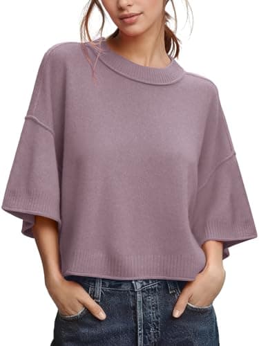 ZDC Women's Oversized Sweaters Summer Short Sleeve Casual Cropped Tops Lightweight Loose Fit Knit Pullover Fuchsia - Image 1