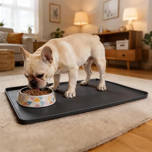 Large Cat Dog Food Mat, 24” X 16” Waterproof Silicone Pet Feeding Mat with Raised Edges, Non-Slip Dog Placemats for Food and Water Bowl, Spill-Proof Mat to Protect Floors, Black - Image 1