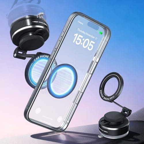 JOULPOUZA 360° Adjustable Car Phone Holder for Magsafe, Magnetic Vacuum Suction Cup Dashboard Cell Phone Mounts Car Mobile Stand for iPhone 17 Pro Max 16 15 14 & Android and Universal All Smartphones