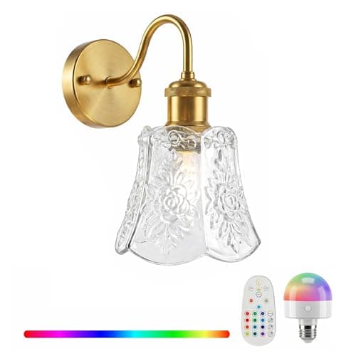 YUNICE Vintage Battery Operated Wall Sconces Set of 1 Rechargeable Wall Sconce Wireless Wall Lights with Remote Control & White Glass Lampshade for Bedroom Living Room Vintage Indoor E26 Type-C - Image 1