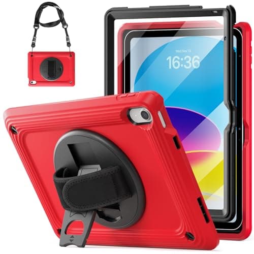 TSQQST for iPad (A16) 11th/10th Generation Case for Women Artists Designer Luxury Red 10.9 Inch 2025 2022 with Screen Protector | Shockproof Silicone Shell | Strap for Car & Airplane - Image 1