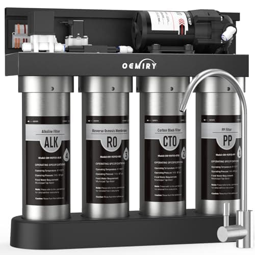 OEMIRY Alkaline UV Reverse Osmosis System Stainless Steel 500 GPD Tankless RO Water Filter 8 Stage Remineralization Under Sink Water Filtration with Faucet 2:1 Pure to Drain - Image 1