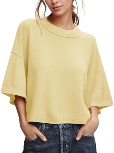 ZDC Women's Oversized Sweaters Summer Short Sleeve Casual Cropped Tops Lightweight Loose Fit Knit Pullover Yellow - Image 1