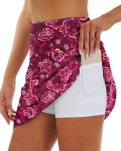 Stelle Women's Athletic Skorts 17" Golf Skirts Inner Shorts Tennis Skort with 2 Pockets Running Sports Pickleball Skirt(Scarlet Vines Print,L) - Image 1