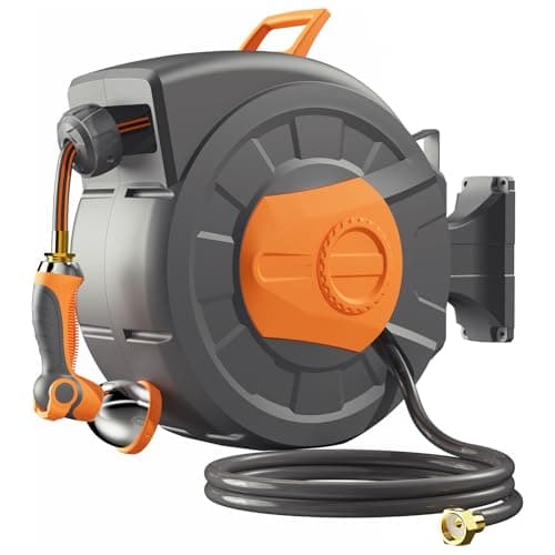 Entgard Retractable Garden Hose Reel 100 FT, 1/2" Heavy Duty Garden Hose 435 PSI Burst Pressure, Wall Mounted Water Hose Reel with 10-Pattern Nozzle, 180° Swivel, Slow Auto Rewind & Any Length Lock - Image 1