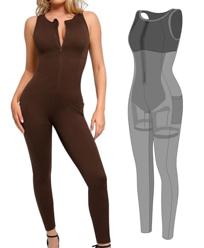 Popilush The Shapewear Jumpsuit Workout Jumpsuits with Pockets - Zip up Jumpsuits for Women - Image 1