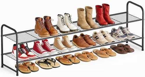 AOODA Long 2 Tier Shoe Rack for Closet Metal Wide Stackable Shoe Storage Organizer for Entryway, Bedroom, Floor, 18-Pairs Low Shoe Shelf, Black - Image 1