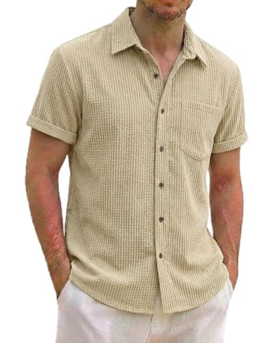 ZAFUL Mens Collared Shirts Mens Summer Shirts Casual Shirts Breathable Lightweight Light Coffee L - Image 1