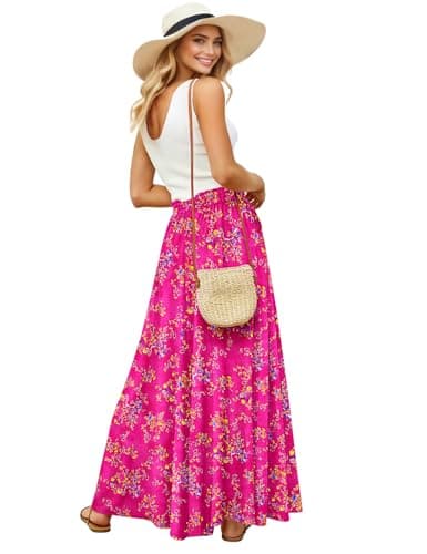 YESNO Women Wide Leg Palazzo Pants Summer Flowy Floral Casual Culottes High Waisted Lounge Beach Trouser with Pockets 2XL PBl CR026 - Image 1