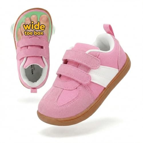 WIDE TOE BOX Toddler Girl Shoes Zero Drop Wide Barefoot Shoes Non-Slip Girls Sneakers Comfort First Walking Tennis Shoe for Preschool School Daycare Pink Toddler Size 10 - Image 1