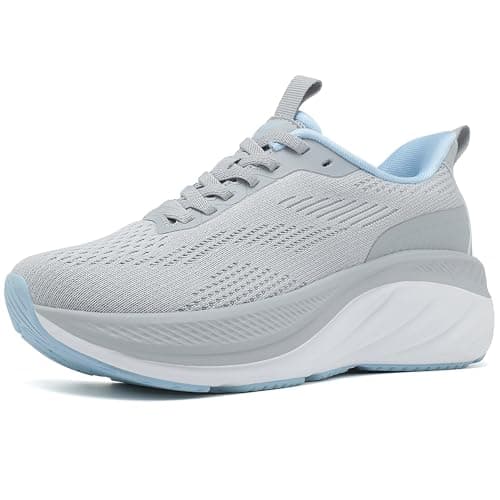 Wondamo Women's Slip On Walking Shoes Cushioning Breathable Tennis Running Shoes Non-Slip Comfortable Gym Workout Athletic Fashion Sneakers, Grey/Blue, 9.5 US Women - Image 1