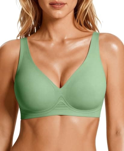 Wireless Push Up Bra Womens Bras Full Support Comfy Seamless Bralettes No Underwire Tshirt Comfortable Deep V Bra Green - Image 1