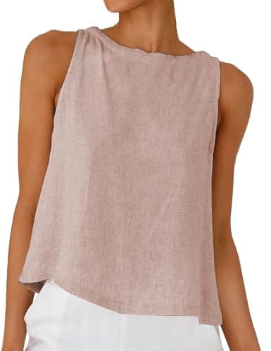 DAOAO Linen Top Tank Tops for Women Cute Summer Sleeveless Cotton Shirts Pink XXL - Image 1