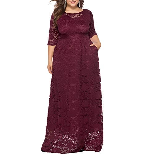 Eternatastic Womens Floral Lace 2/3 Sleeves Maxi Dress Evening Party Long Dress 6XL Dred - Image 1