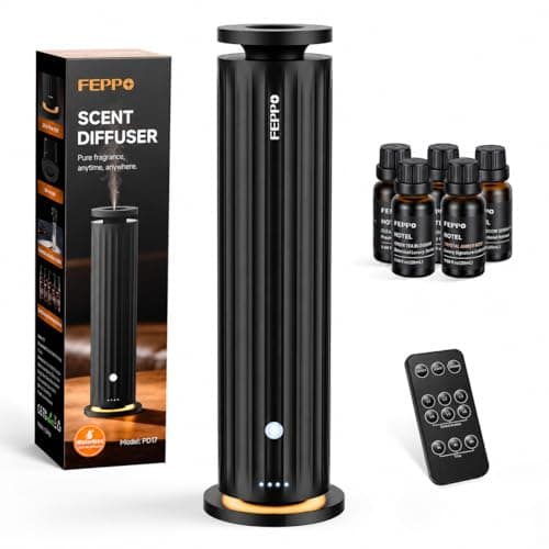 FEPPO Waterless Oil Diffuser – Diffuser for Home, Hotel, Office | Essential Oil Diffuser Starter Kit with 5×20mL Hotel Scent Oils, 6 Scent Levels, 4 Timer Modes, Quiet Diffuser, 1000+ Sq Ft - Image 1