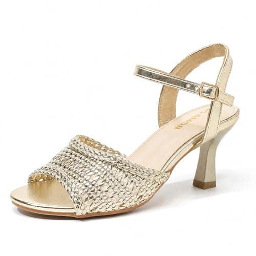 Amoji Braided Kitten Heels Women Dress Heeled Sandals 343 Champagne 8 women