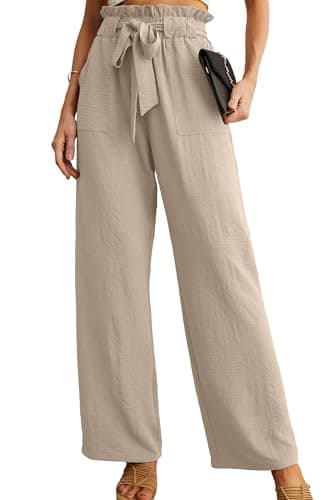 HiMONE Petite High Waisted Wide Leg Pants – Tailored Paperbag Waist Ankle Length Trousers for Women 5'4" and Under Ivory White - Image 1