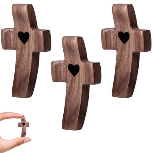 3-Pack Wooden Cross Fidget, Handmade Pocket Wood Crosses, Cross My Heart | Encouragement Gift, Relieve Anxiety for Yourself, Inspirational Easter Gift for Christian Faith, Prayer, Father Day Gifts - Image 1