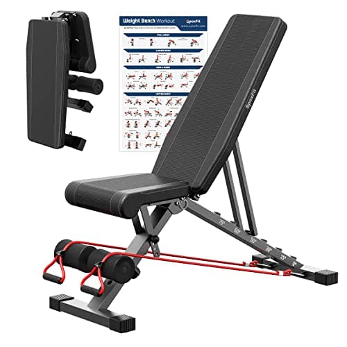 SpoxFit Adjustable Weight Bench, Full Body Workout Bench for Home Gym, Multi-Purpose Small Lightweight Bench Set with Exercise Accessories, 5 Sec Quick Folding Bench, Super Easy Assembly - Image 1