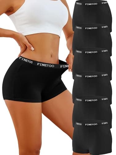 FINETOO Womens Cotton Boy Shorts Underwear Full Coverage Soft Boxer Briefs High Waisted Panties for Lady Girls 6 Pack(M) Black - Image 1