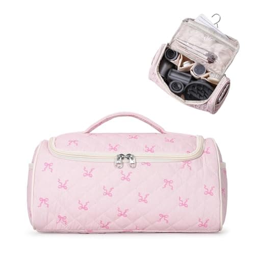 AMZMA Quilted Hair Tool Bag for Travel Storage, Large Organizer Case for Hair Dryer with Hanging Hook & Handle,Organizer with 4 Thickened Compartments, Lightweight - Image 1