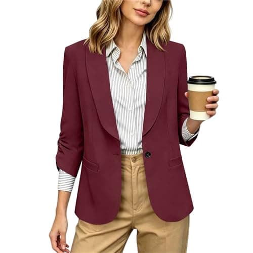 Blazers for Women Business Casual, 2026 Summer Trendy Womens Lapel Collar 3/4 Sleeve Lightweight Blazers Slim Fit Open Front Work Office Suit Jackets Blazer with Pockets 01# Wine S - Image 1