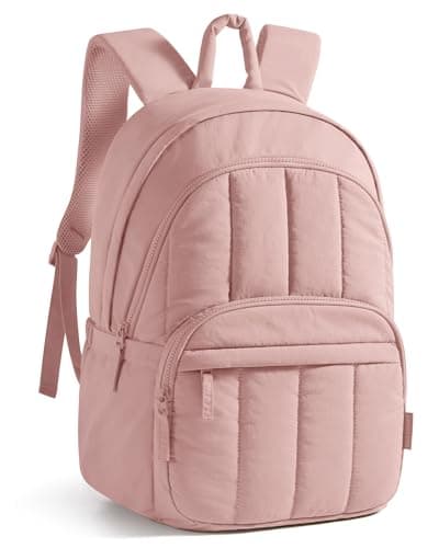 BAGSMAT Womens Backpack Travel Laptop Backpack for Women, Quilted College Laptop Bookbag, Work Back Pack for Women, Cute Computer Water-Resistant Casual Daypack, Puffer Pink - Image 1
