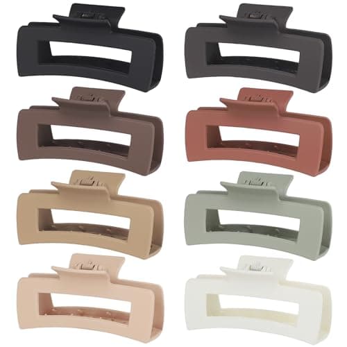 CHANDAT 4.1 Inch Large Hair Clips 8 Pcs Square Claw Clips for Thick Hair Big Hair Claw Clips Acrylic Banana Jaw Clips Hair Accessories for Women and Girls -Basic - Image 1