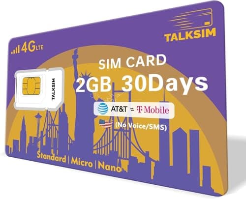 TALKSIM Data SIM Card 2GB 30Days, 4G LTE/5G USA Data Only SIM Card Support AT&T, T-Mobile Network, Data Plan from $4/mo, Compatible with Unlocked Phone/Tablet/Mobile WiFi Hotspot, No Contract - Image 1