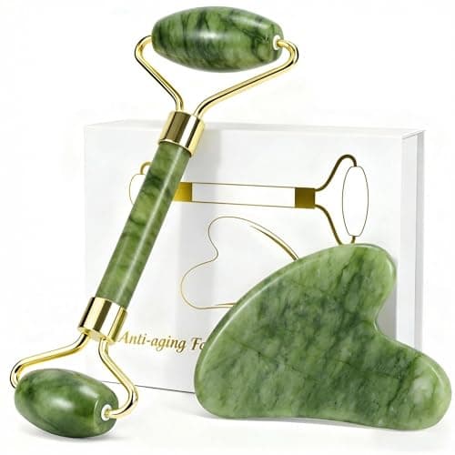 MANLENO Natural Jade Face Roller & Gua Sha Set Facial Massage Tools