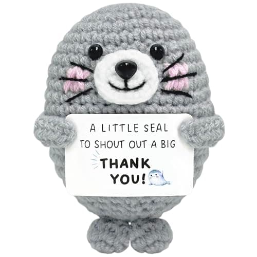 Thank You Gifts for Women - Graduation Thanksgiving Appreciation Gift for Teacher Coworkers Nurses Boss Mentor Handmade Positive Crochet Seal Funny Desk Decor Basket Stuffers for Retirement Farewell