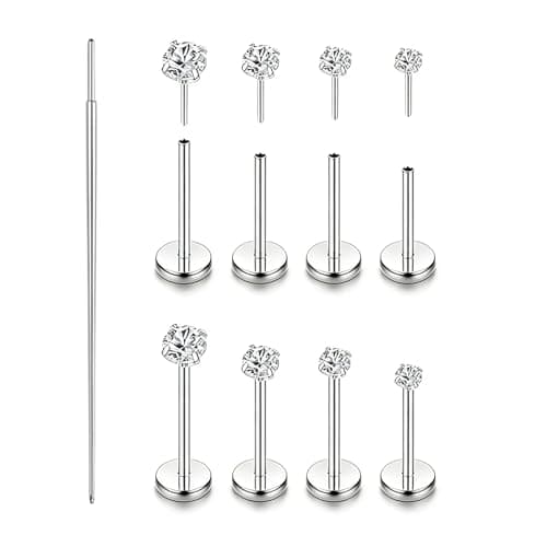 LongMiss Titanium Flat Back Earrings Stud G23 Hypoallergenic Nose Rings Helix Piercing Threadless Tragus Pin for Labret/Cartilage/Lip/Conch Body Piercing Jewelry Medusa for Women Men - Image 1