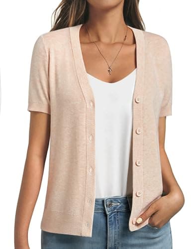 GKBK Short Sleeve Women Cropped Shrug Cardigan Lightweight Cashmere Wool Blend Summer Knit Sweater Trendy for Work Business Office and Casual Spring Outfits 2026 Apricot Small - Image 1