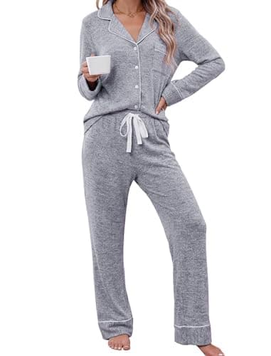 Leikar Button Up Pajama Set For Women 2 Piece Long Sleeve Shirt And Pajama Pants Soft Pjs - Image 1