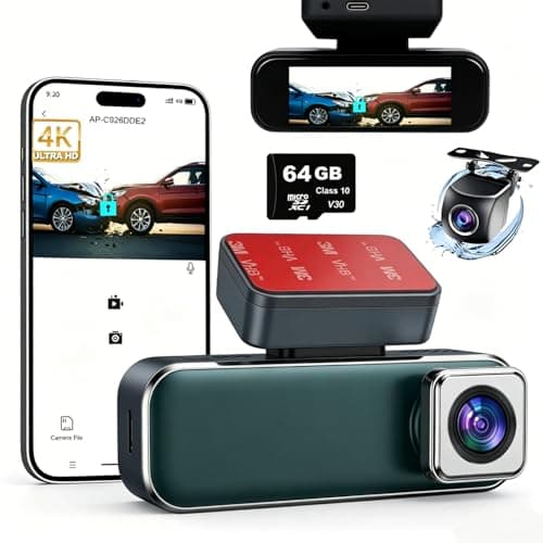 Dash Cam Front and Rear, 4K+1080P Dash Camera for Cars, 7Track Dual Car Camera with WiFi & APP Control, 64GB Card, 3.19" IPS Screen, HDR, Night Vision, G-Sensor, Parking Mode, Loop Recording - Image 1